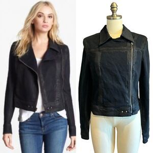 PAIGE Brooklyn Jacket Undercurrent Coated Waxed Denim Black Fits like SM Moto